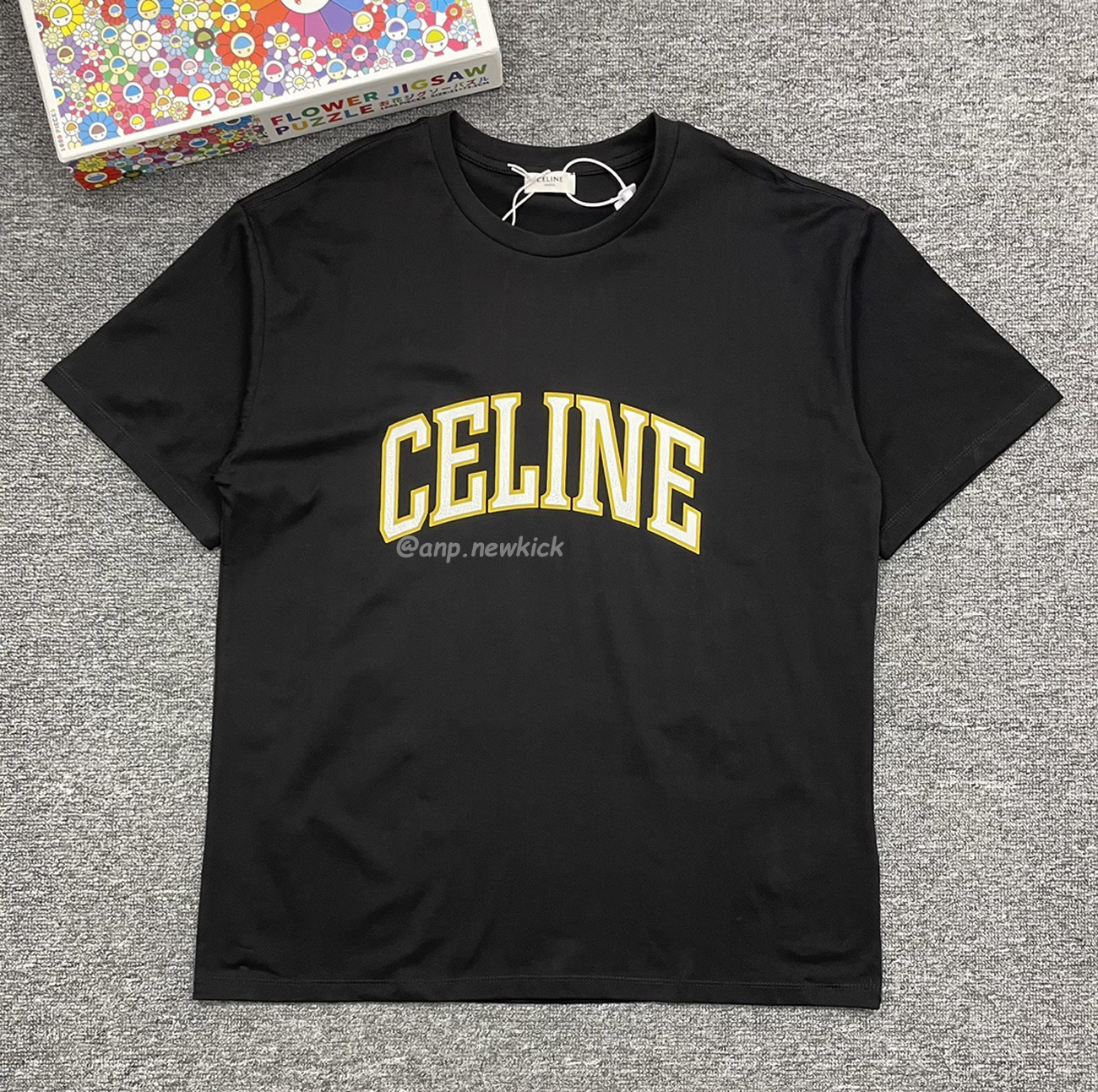 Celine College Cracking Effect Printed Cotton Plain Knit Loose Fitting T Shirt (2) - newkick.vip